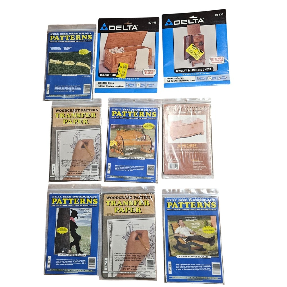 Lot of 9 Woodcraft Patterns & Transfer‎ Paper Delta Winfield Collection DIY NWT
